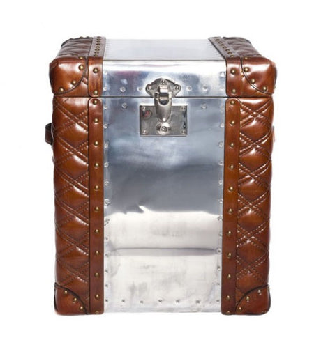 Piper Aztec Aluminium and Brown Leather Trunk Table, Cocolea, , ,