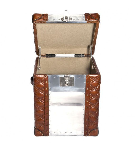 Piper Aztec Aluminium and Brown Leather Trunk Table, Cocolea, , ,