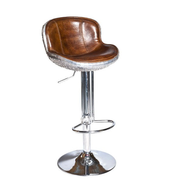 The Baron X1 Aluminium and Brown Leather Bar Stool, Cocolea, , ,