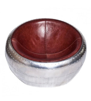 Wright Flyer Aluminium and Brown Leather Large Cocoon Stool, Cocolea, , ,