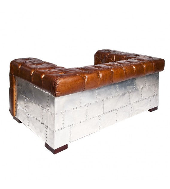 Regal Aviator Spitfire Aluminium and Brown Chesterfield Lounge - 2 seat, Cocolea, , ,