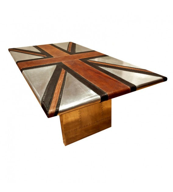 Stealth Aluminium Brown and Black Leather Union Jack Table, Cocolea, , ,