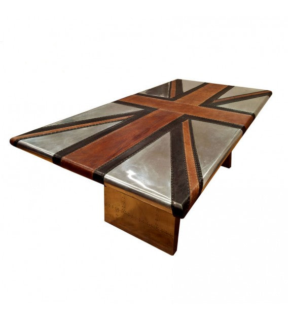 Stealth Aluminium Brown and Black Leather Union Jack Table, Cocolea, , ,