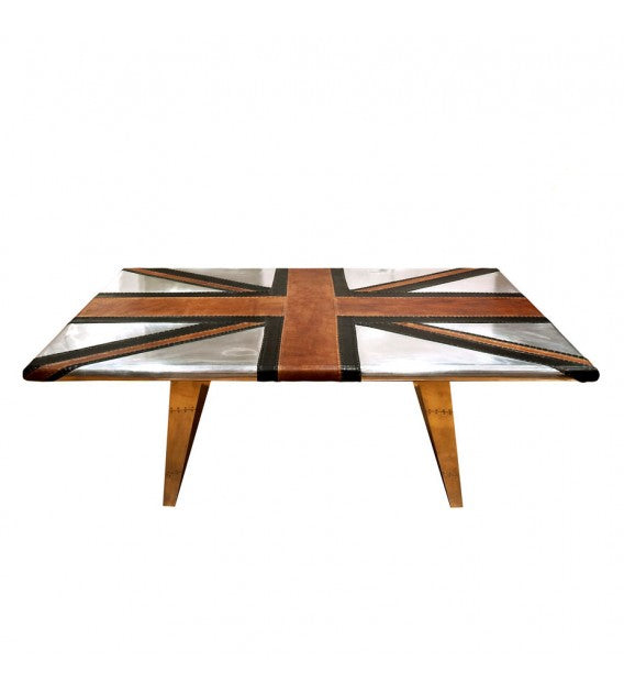 Stealth Aluminium Brown and Black Leather Union Jack Table, Cocolea, , ,
