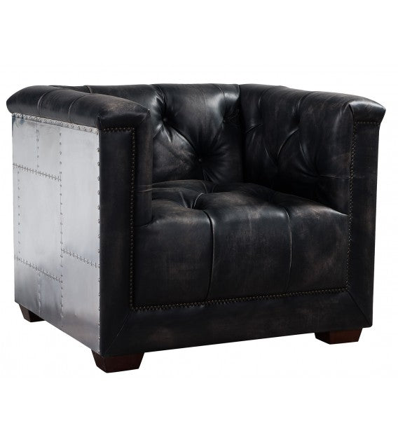 Gladiator Cube Armchair - vintage black leather chesterfield and Aluminium, Cocolea, , ,