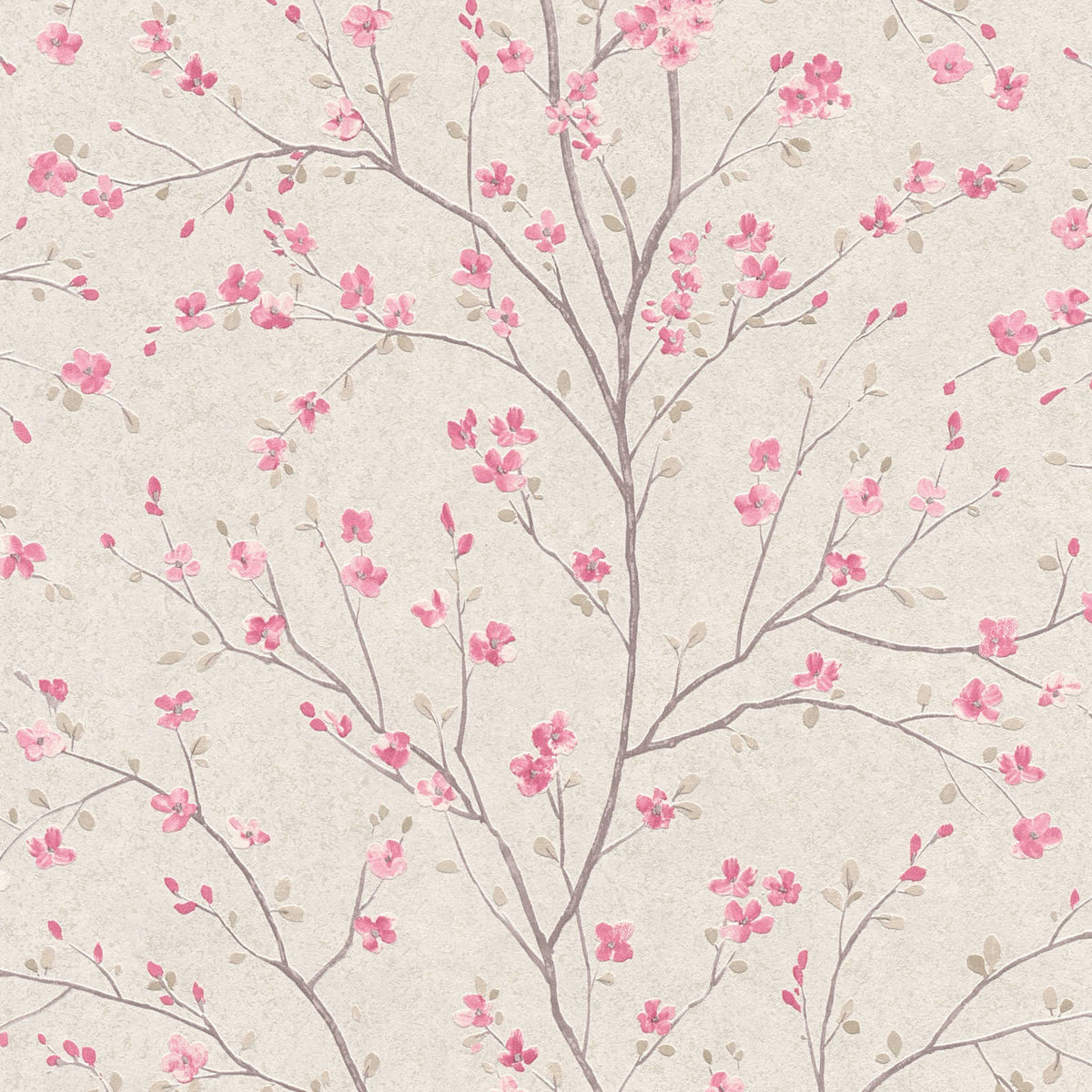 Cherry Tree wallpaper in White / Pink by Natty & Polly, full pattern view