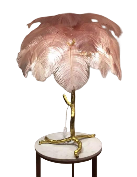 Ostro Genuine Ostrich Feather Brass Table Lamp, Cocolea, , ,