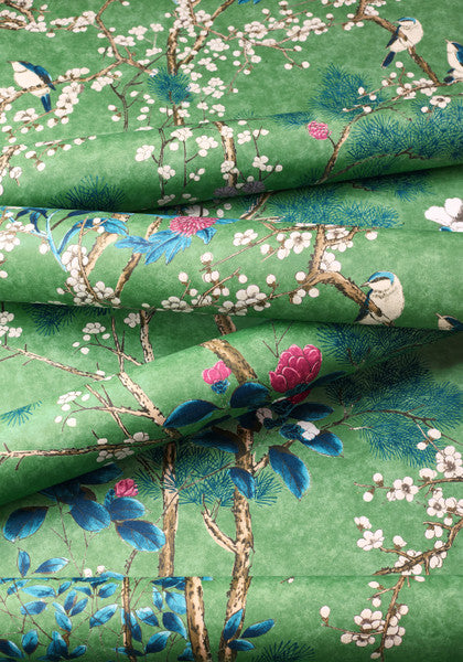 Katsura wallpaper in Emerald by Natty & Polly, full pattern view