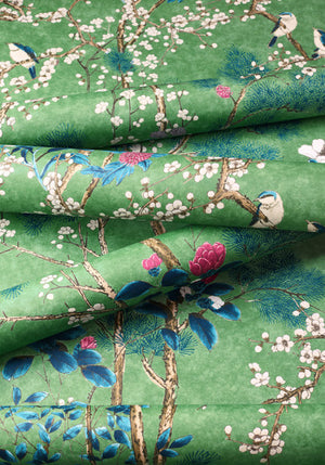 Katsura wallpaper in Emerald by Natty & Polly, full pattern view
