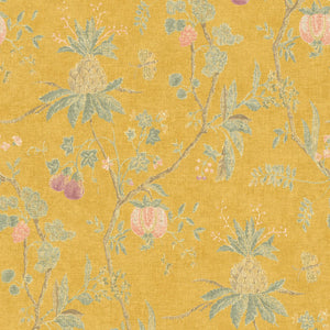 Baum wallpaper in Vintage Yellow by Natty & Polly, full pattern view
