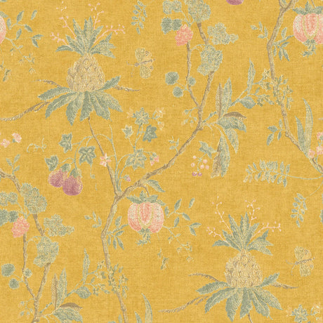 Baum wallpaper in Vintage Yellow by Natty & Polly, full pattern view