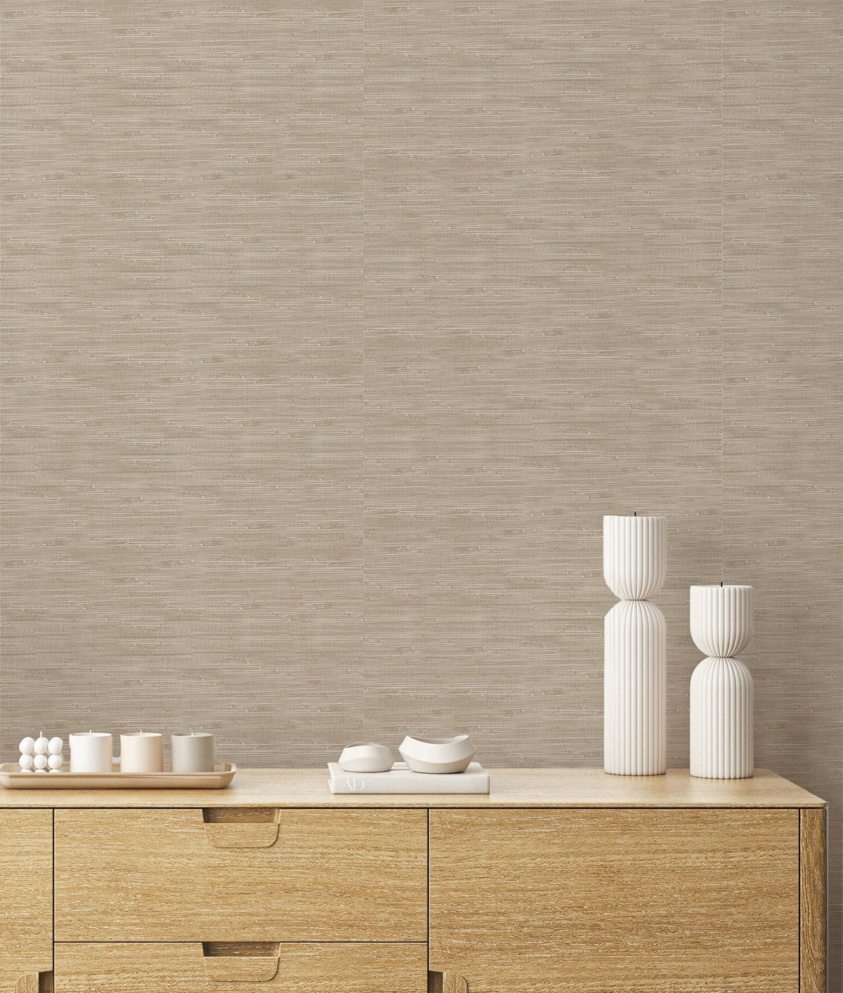 Faux Grasscloth in Taupe Commercial Vinyl Wallcovering by Olive et Oriel