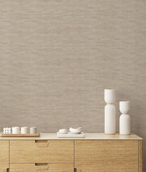 Faux Grasscloth in Taupe Commercial Vinyl Wallcovering by Olive et Oriel