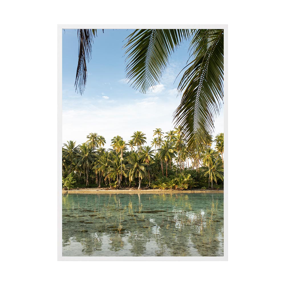 Polynesian Palms 02 by Brooke Darling | Framed Art Print, Fine Print Co, 500 x 760 mm, Canvas, White Frame