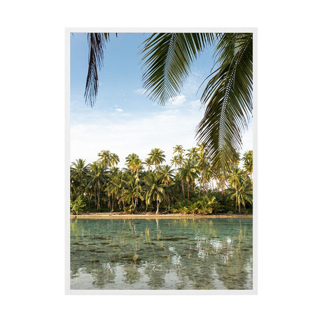 Polynesian Palms 02 by Brooke Darling | Framed Art Print, Fine Print Co, 500 x 760 mm, Canvas, White Frame