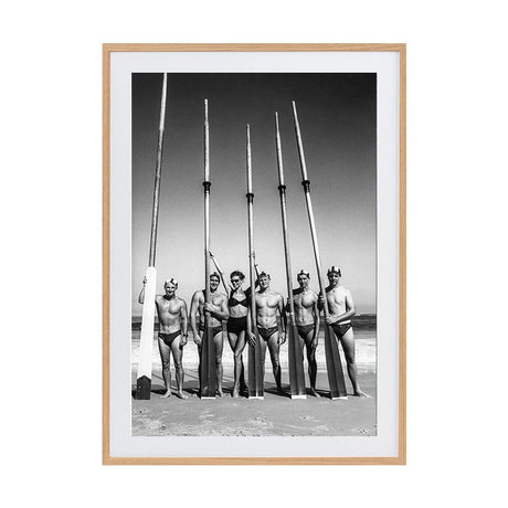 Surfboat Crew With Oars by Tony Potts | Framed Art Print, Fine Print Co, 500 x 760 mm, Photographic Paper, Scandi Frame