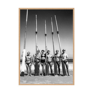 Surfboat Crew With Oars by Tony Potts | Framed Art Print, Fine Print Co, 500 x 760 mm, Canvas, Scandi Frame