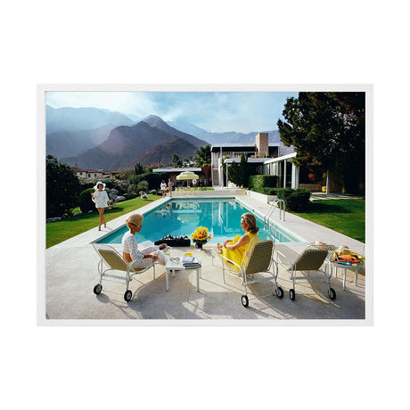 Poolside Gossip by Slim Aarons | Framed Photographic Print, Fine Print Co, 490 x 730 mm, Canvas, White Frame