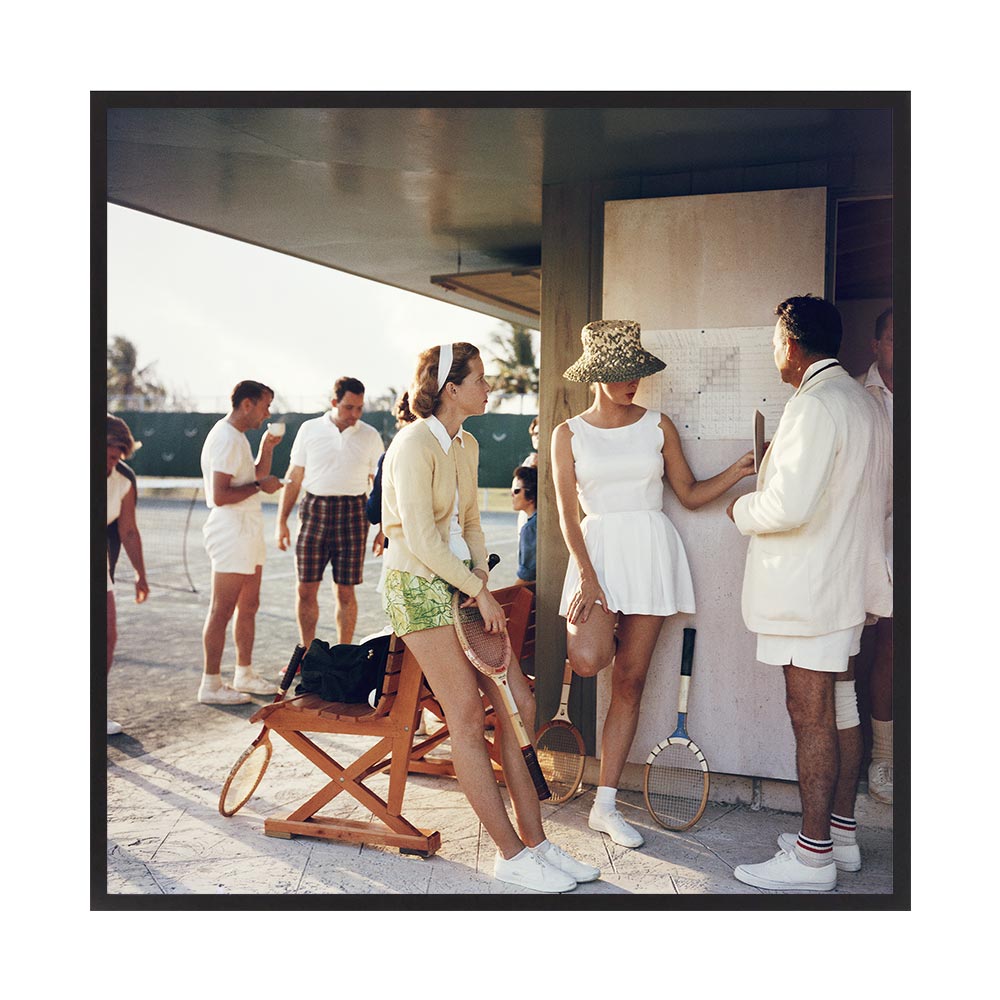 Tennis in the Bahamas by Slim Aarons | Framed Photographic Print, Fine Print Co, 560 x 560 mm, Canvas, Black Frame