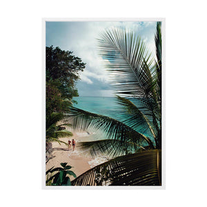 Barbados Beach by Slim Aarons | Framed Photographic Print, Fine Print Co, 490 x 730 mm, Canvas, White Frame