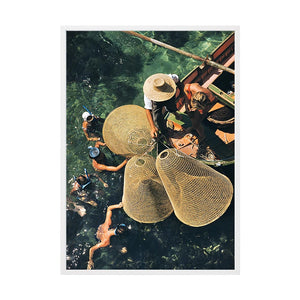 Snorkelling in The Shallows 2 by Slim Aarons | Framed Photographic Print, Fine Print Co, 490 x 730 mm, Canvas, White Frame