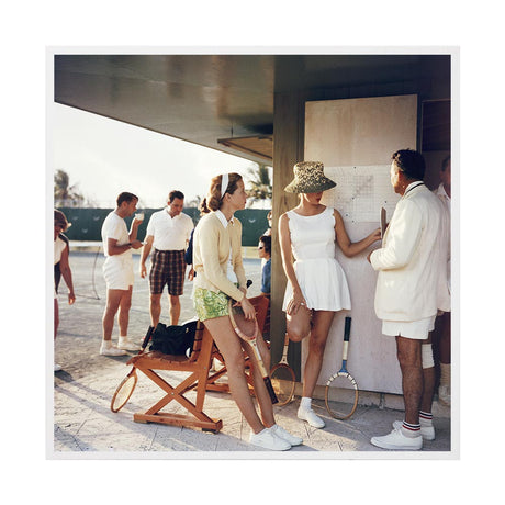 Tennis in the Bahamas by Slim Aarons | Framed Photographic Print, Fine Print Co, 560 x 560 mm, Canvas, White Frame