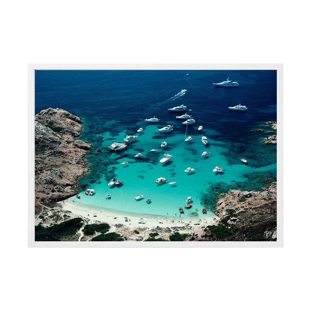 Porto Rotondo by Slim Aarons | Framed Photographic Print, Fine Print Co, 490 x 730 mm, Canvas, White Frame
