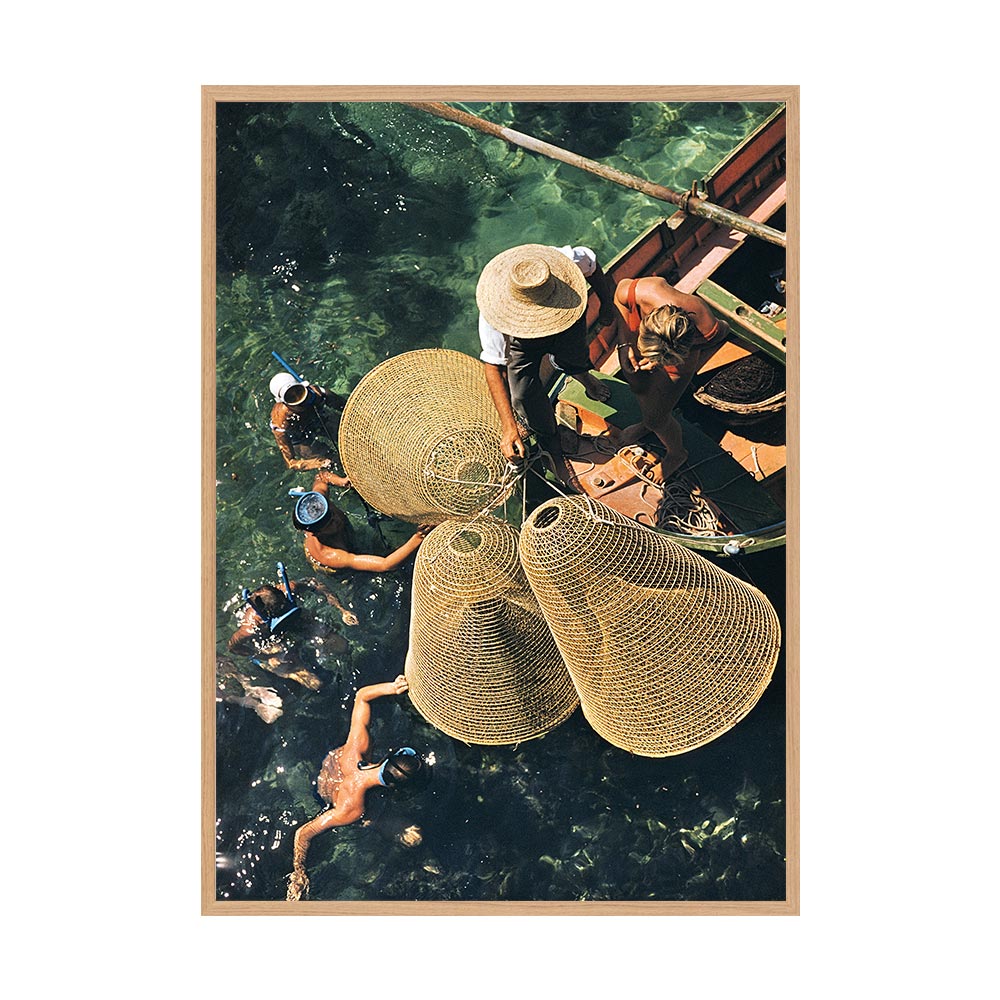 Snorkelling in The Shallows 2 by Slim Aarons | Framed Photographic Print, Fine Print Co, 490 x 730 mm, Canvas, Scandi Frame