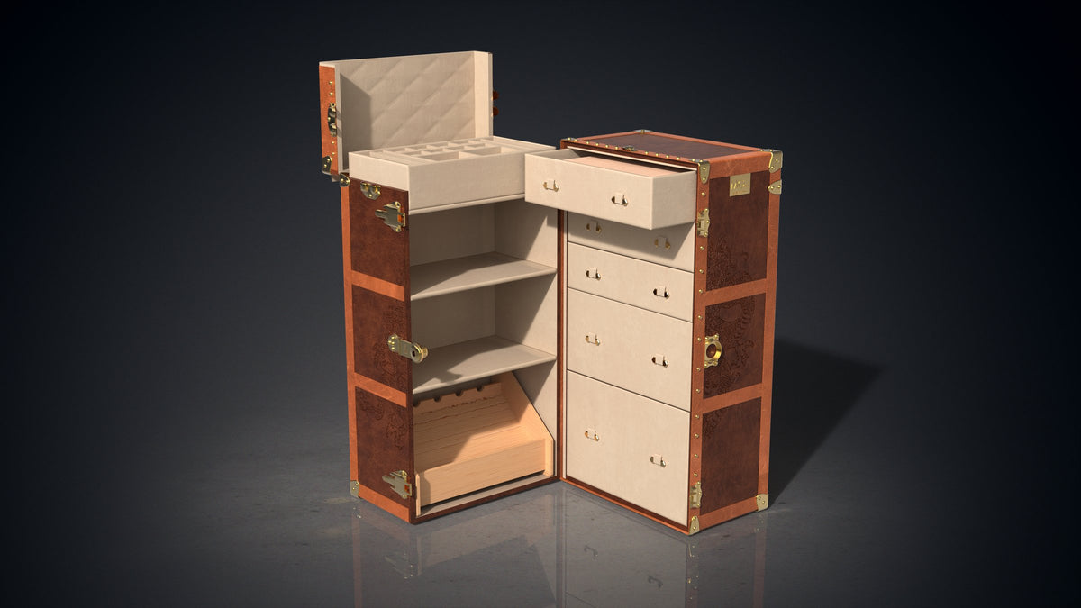 MG Dragon Carved Leather Wardrobe Trunk by Gordon Gu, MG Art collection at Cocolea