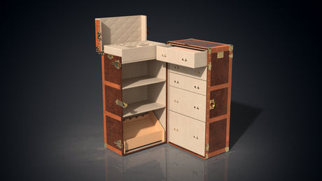 MG Dragon Carved Leather Wardrobe Trunk by Gordon Gu, MG Art collection at Cocolea
