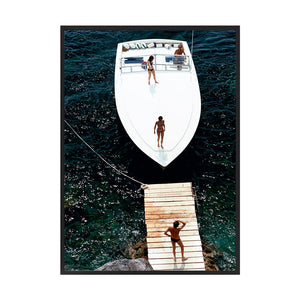 Speedboat Landing by Slim Aarons | Framed Photographic Print, Fine Print Co, 490 x 730 mm, Canvas, Black Frame