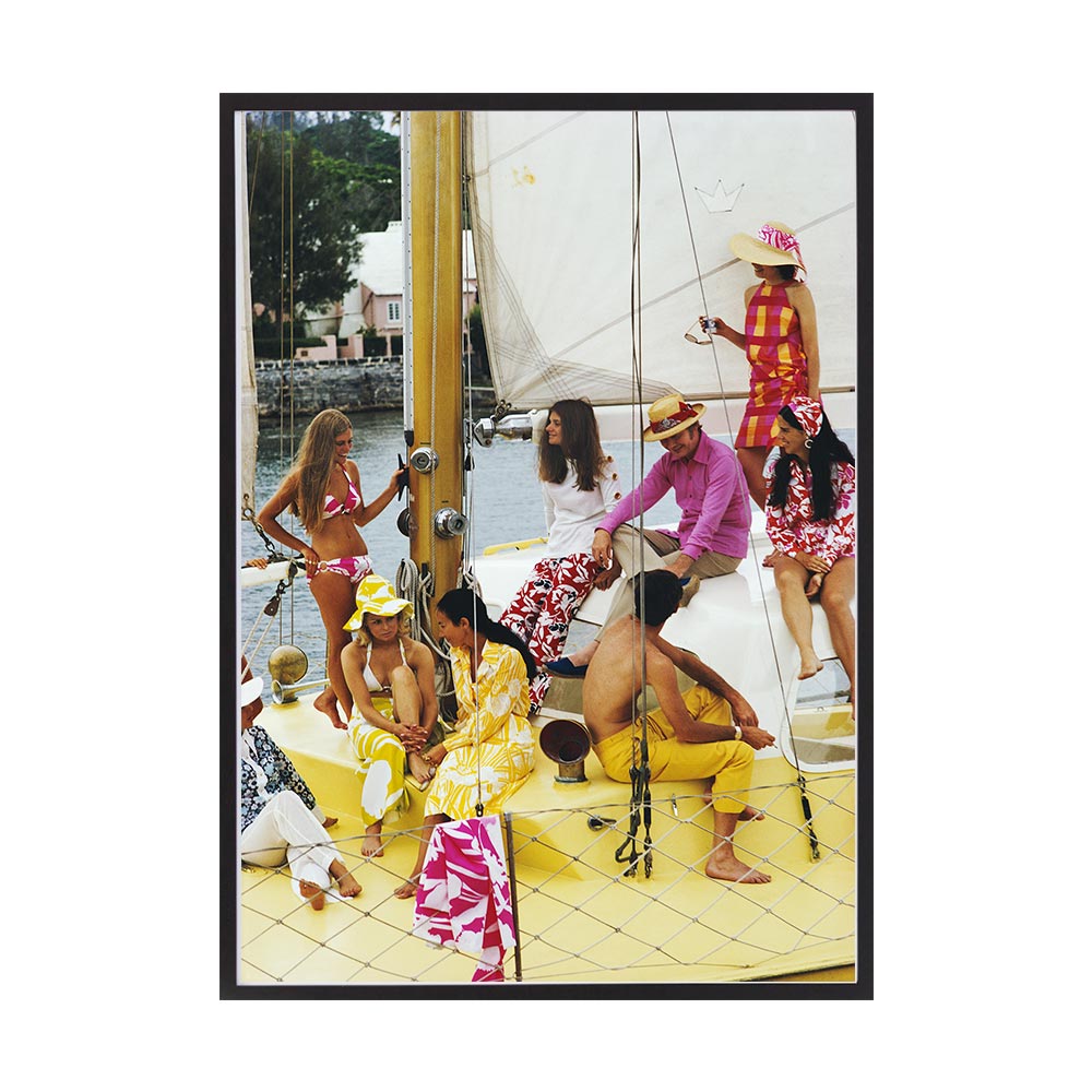 Colourful Crew by Slim Aarons | Framed Photographic Print, Fine Print Co, 490 x 730 mm, Canvas, Black Frame