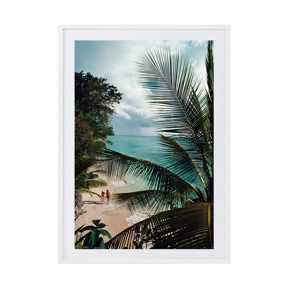 Barbados Beach by Slim Aarons | Framed Photographic Print, Fine Print Co, 320 x 490 mm, Photographic Paper, White Frame