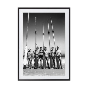 Surfboat Crew With Oars by Tony Potts | Framed Art Print, Fine Print Co, 500 x 760 mm, Photographic Paper, Black Frame