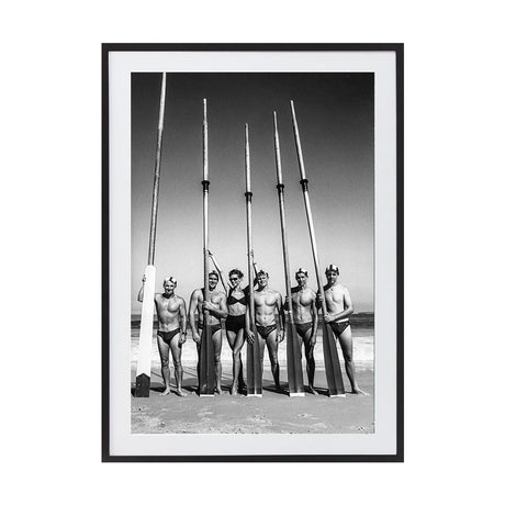 Surfboat Crew With Oars by Tony Potts | Framed Art Print, Fine Print Co, 500 x 760 mm, Photographic Paper, Black Frame