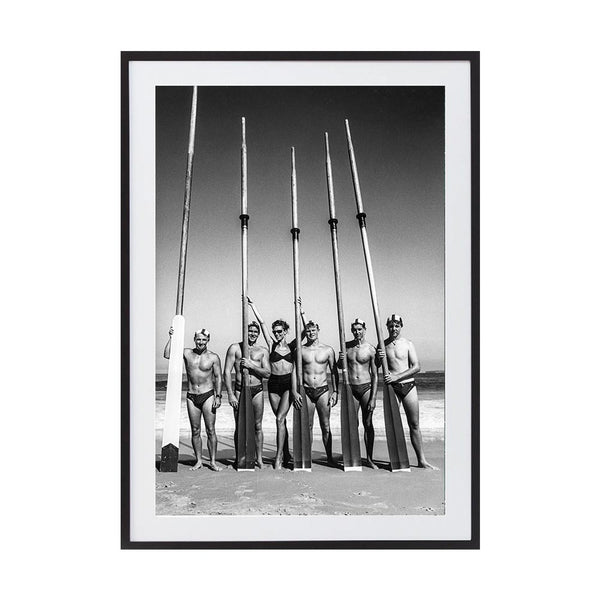 Surfboat Crew With Oars by Tony Potts | Framed Art Print, Fine Print Co, 500 x 760 mm, Photographic Paper, Black Frame