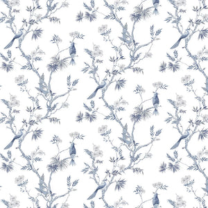 Classic Bird Trail Wallpaper in Navy & White, Cocolea Natty & Polly, , ,
