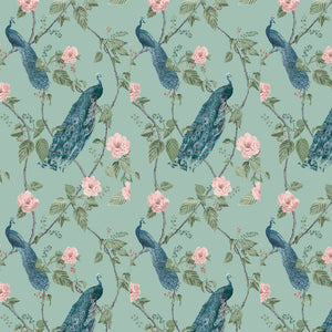 Resplendance wallpaper in Aqua by Natty & Polly, full pattern view