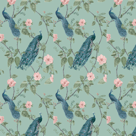Resplendance wallpaper in Aqua by Natty & Polly, full pattern view