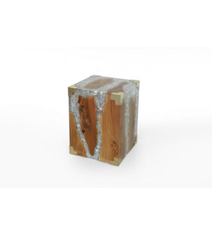 Teak and Resin Side Table with Brass Details, Cocolea, , ,