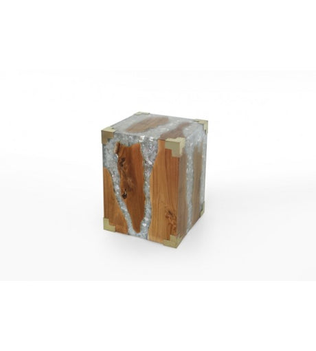 Teak and Resin Side Table with Brass Details, Cocolea, , ,