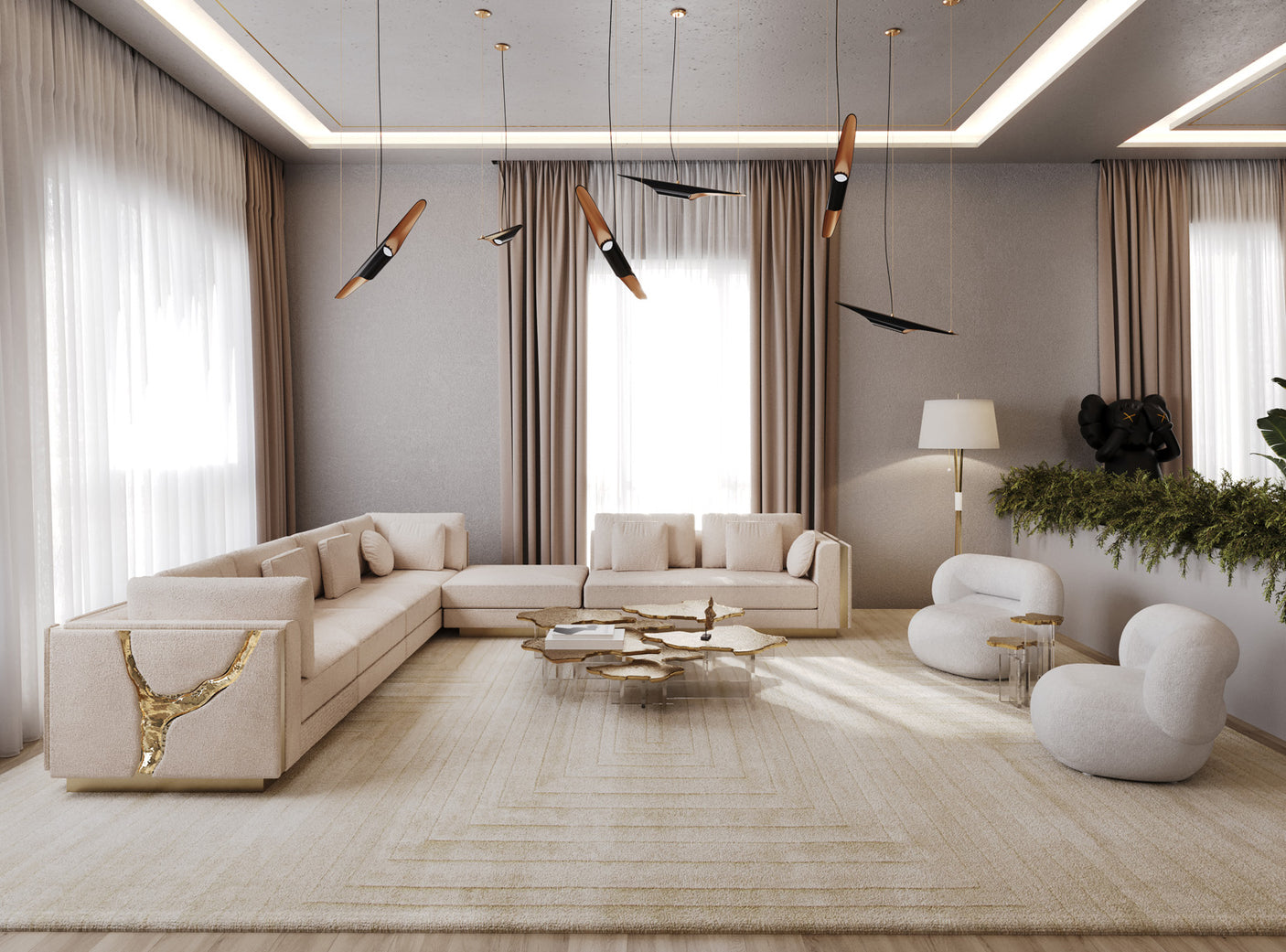 Lapiaz Modular Sofa — Custom Luxury Sectional with Hand-Hammered Brass Detailing