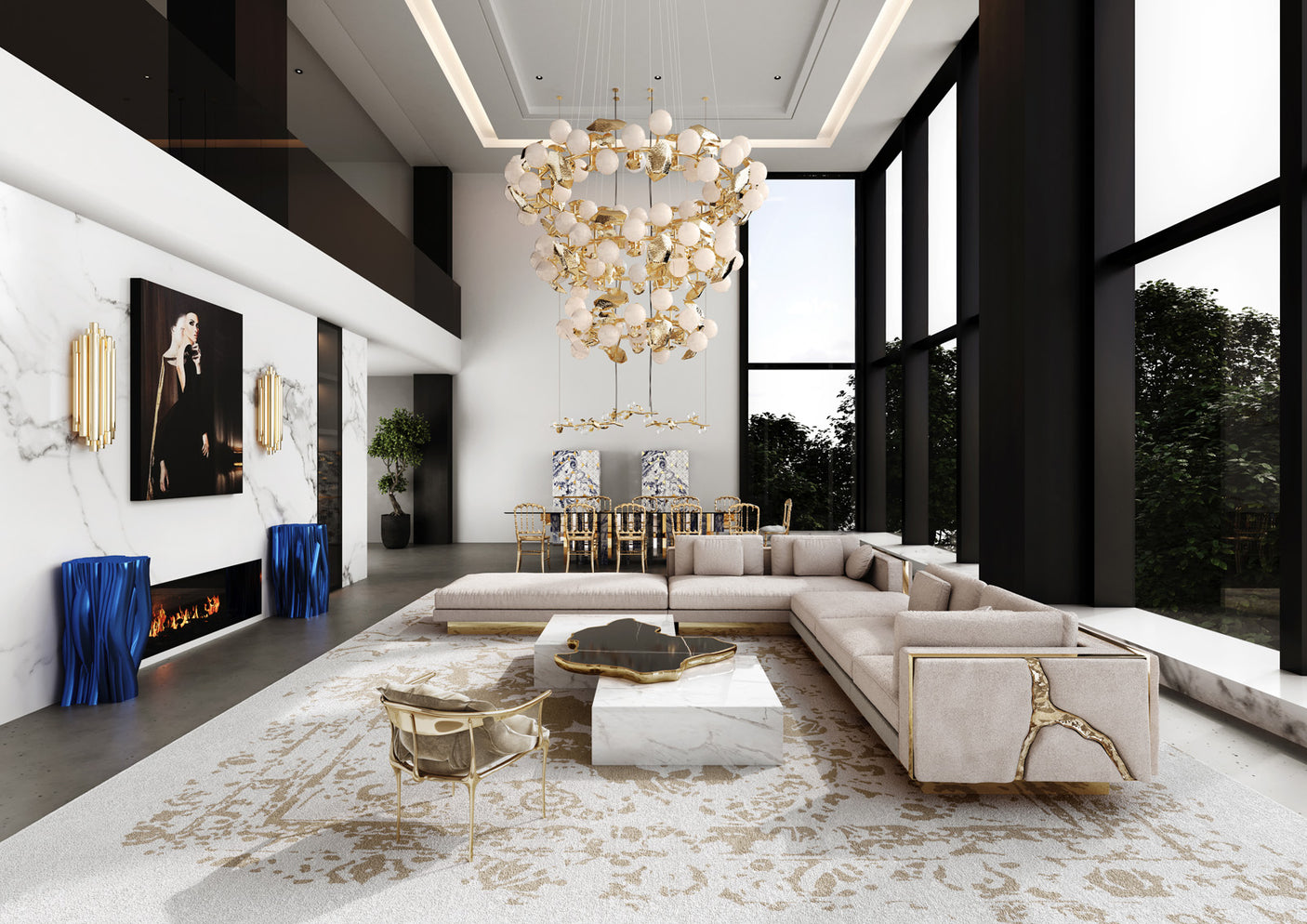 Lapiaz Modular Sofa — Custom Luxury Sectional with Hand-Hammered Brass Detailing