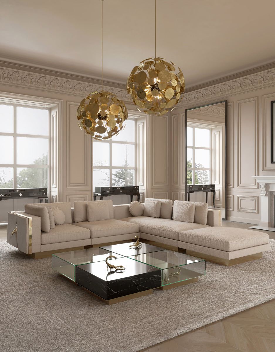 Lapiaz Modular Sofa — Custom Luxury Sectional with Hand-Hammered Brass Detailing, Cocolea, , ,