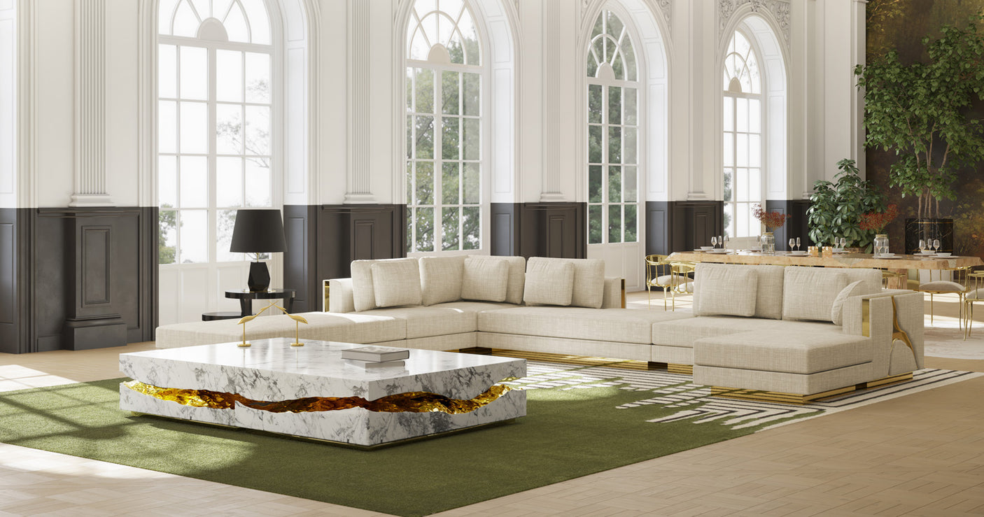 Lapiaz Modular Sofa — Custom Luxury Sectional with Hand-Hammered Brass Detailing