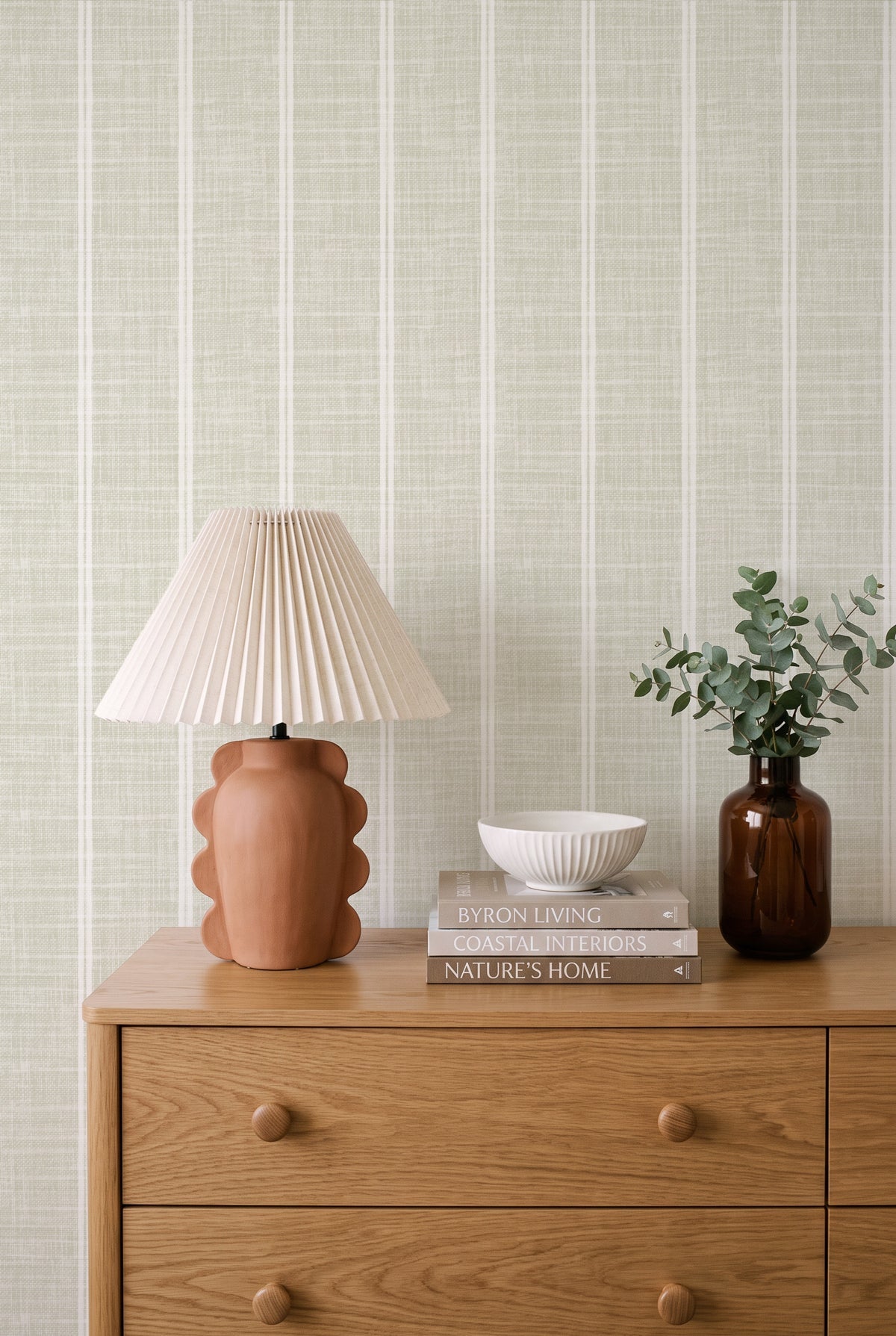 Linen Double Stripe wallpaper in Sage Green by Olive et Oriel