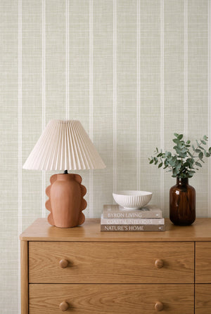 Linen Double Stripe wallpaper in Sage Green by Olive et Oriel