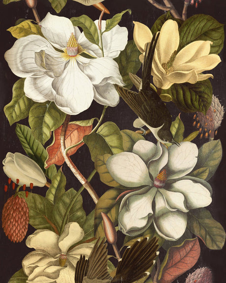 Magnolia wallpaper in Night by Natty & Polly, full pattern view