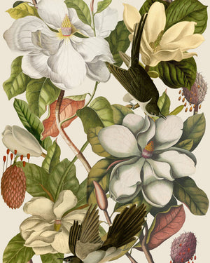 Magnolia wallpaper in Taupe by Natty & Polly, full pattern view