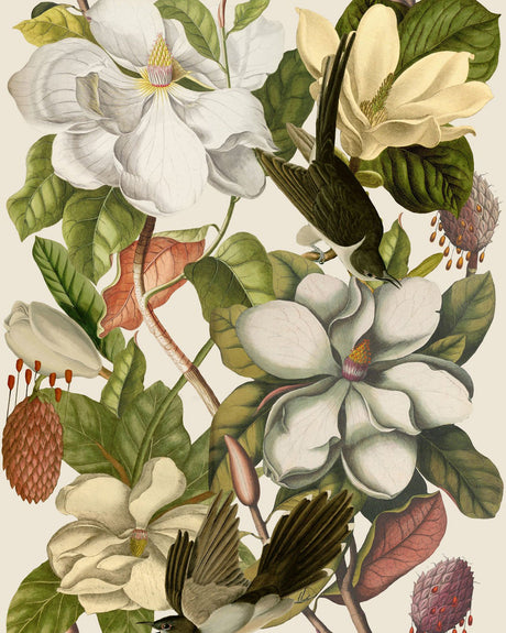 Magnolia wallpaper in Taupe by Natty & Polly, full pattern view